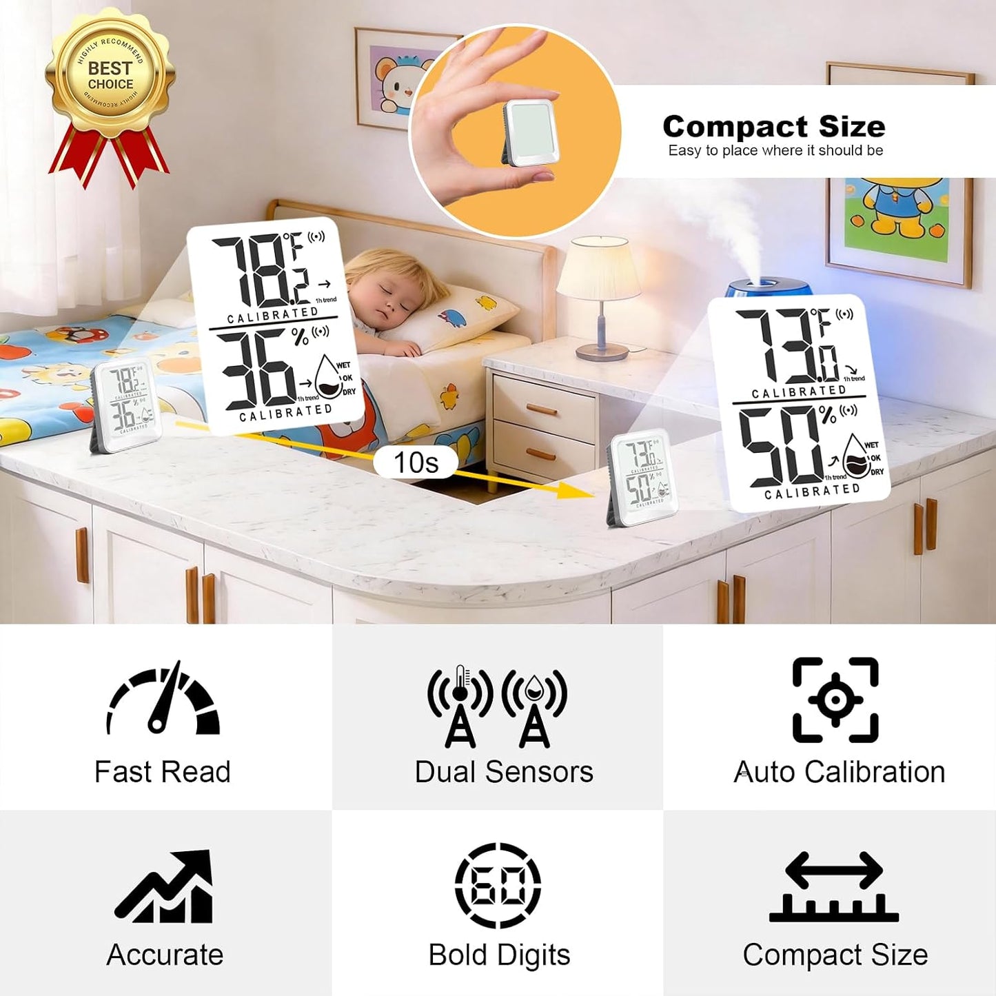 3 Pack Room Thermometer Indoor Hygrometer Digital Mini Humidity Meter Gauge with Temperature and Humidity Monitor Sensor for House, Pet, Plant, Incubator - Battery Included