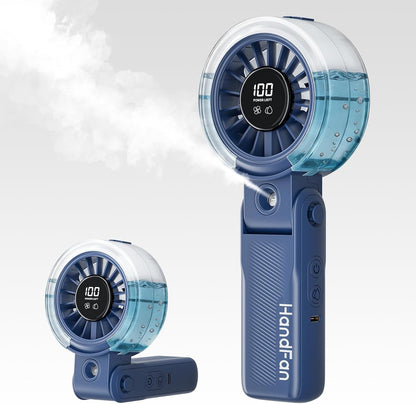 HandFan 4000mAh Handheld Turbo Misting Fan, 100 levels Adjustable High Speed Mister Fan, Portable Spray Water Mist Fans, Foldable Mini Hand Fans for Summer Beach Travel Concerts Disney(Royal Blue)
