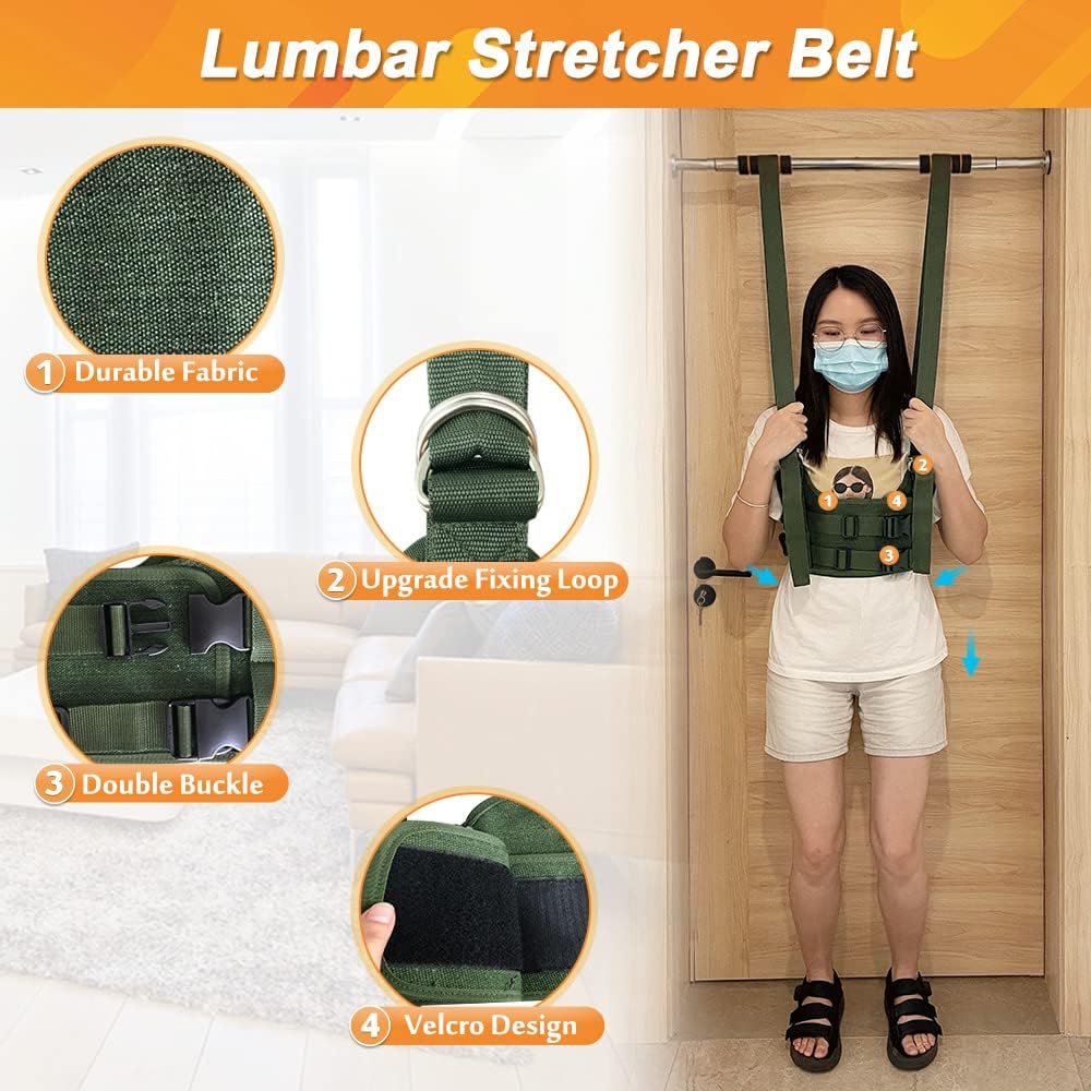 Back Stretcher Lumbar Traction Device Spinal Decompression Machine Lumbar Belt for Lower Back Pain Relief Sciatica Herniated Disc Back Alignment Device Hang Upside Down Stretch Back Harness (S 34~38)