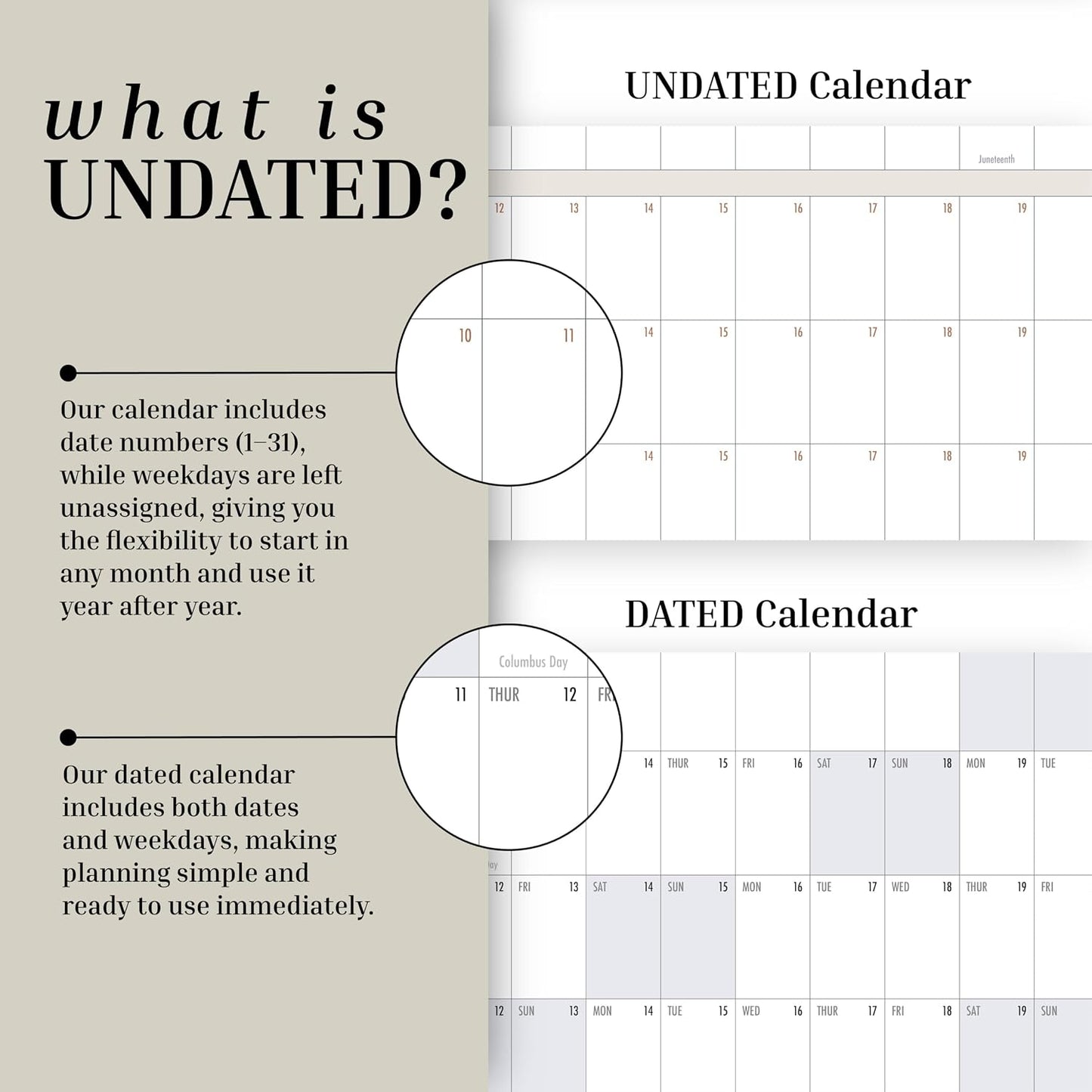 ETERNA GOODS Undated Giant Wall Calendar | 4ft x 3ft Full-Year Dry Erase Planner Start Anytime, Own The Year Jumbo Whiteboard Wall Calendar, Includes Markers, Stickers & Mounting Kit, for Home or Office