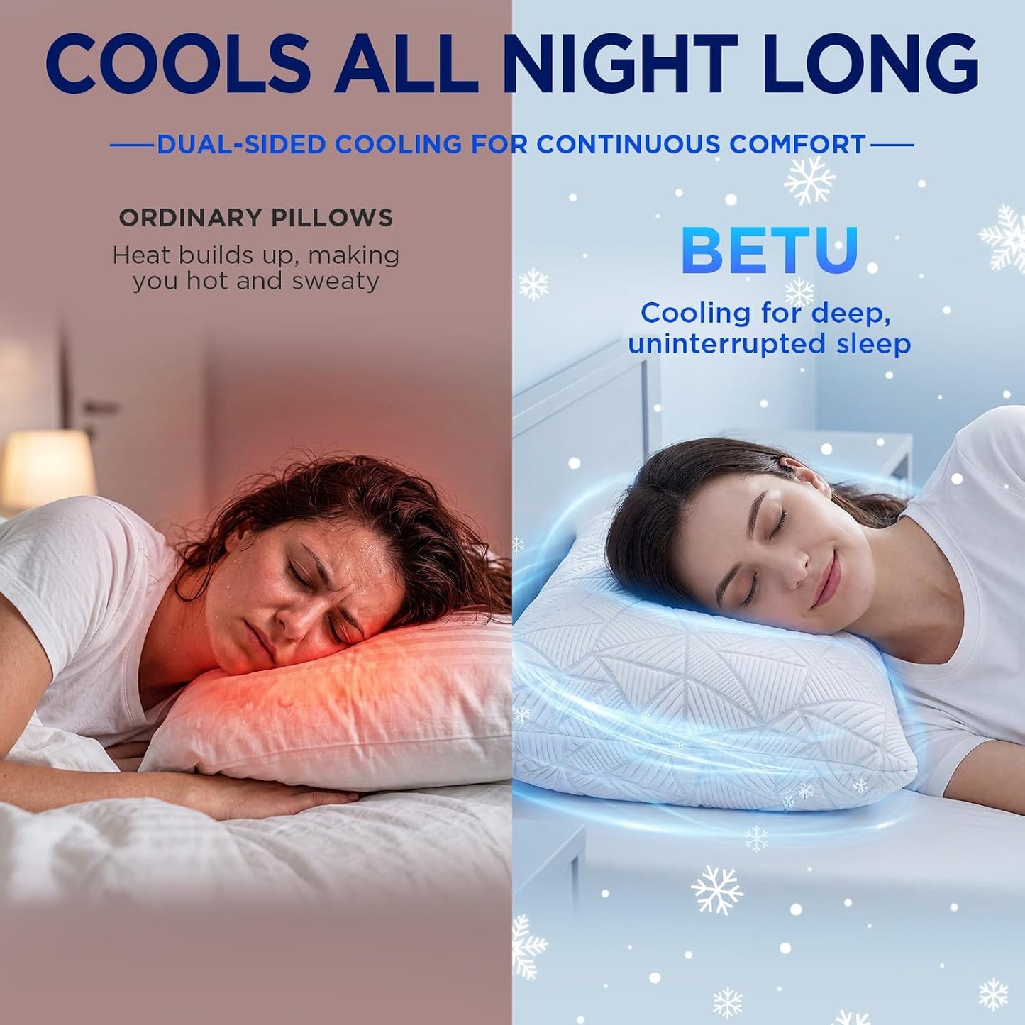 BETU Cooling Pillow Queen Size, Shredded Memory Foam Pillow for Hot Sleepers, Adjustable Firm Soft Support Pillows, Cool Bed Pillows for Side Back Stomach Sleeping Sleepers, gifts for boyfriend, White