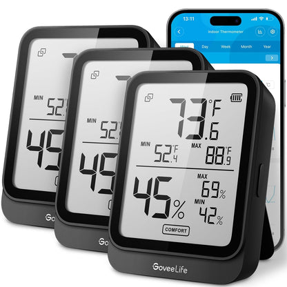 GoveeLife Hygrometer Thermometer H5104 2Pack, Bluetooth Room Temperature Monitor with APP Alert and 2 Years Date Storage Export, Remote LCD Digital Hygrometer Indoor Humidity Meter, Greenhouse