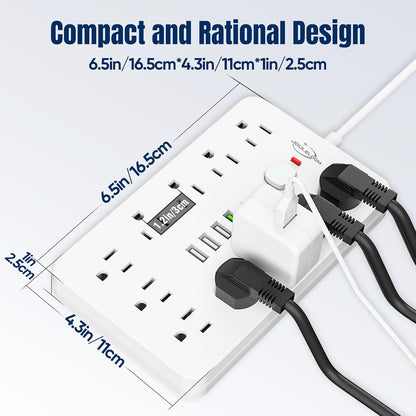 6 FT Flat Plug Surge Protector Power Strip,11 AC Outlets with 6 USB Ports