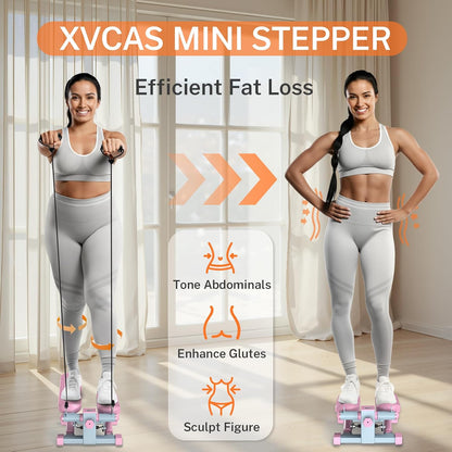 Mini Steppers for Exercise At-Home, Step Fitness Machines with Resistance Bands and LCD Monitor, Mini Stair Stepper with 220 LBS Loading Capacity for Daily Workout