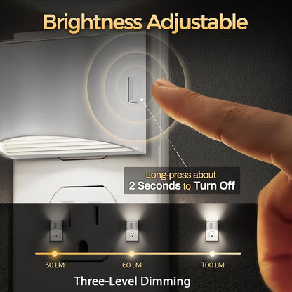 DORESshop LED Night Light[2 Pack], Night Lights Plug into Wall, 3 Level Brightness Adjustable Plug in Night Light, Dusk to Dawn Sensor, Nightlights for Adults, Bedroom, Bathroom, Hallway, Amber