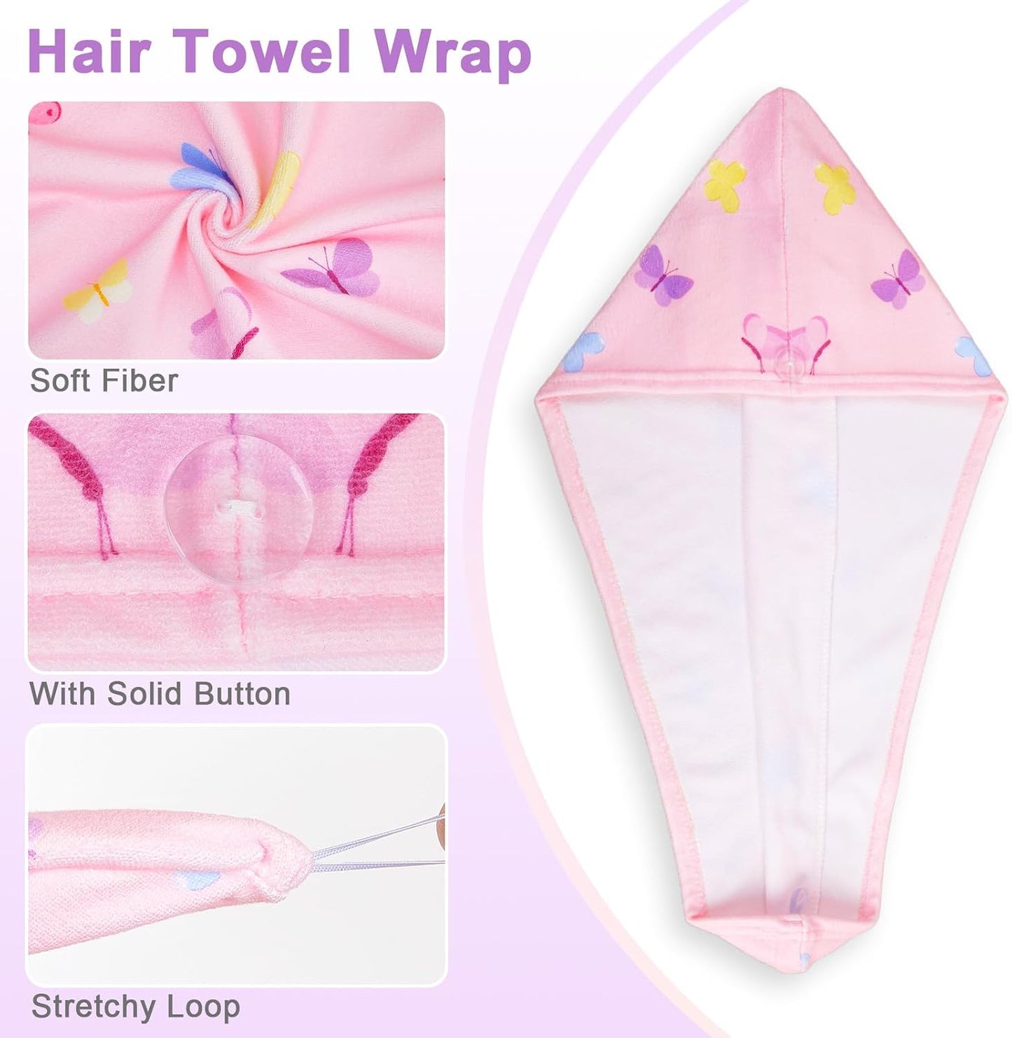 Unicorn Castle Microfiber Hair Towel for Kids 2Pack Hair Wrap Towels Absorbent Hair Drying Towel Wrap Hair Turbans for Curly Thick Hair, Pink White Strawberry