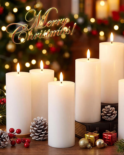 VIHOSE 12 Pack White Flameless Candles Set with Remote and Timer Flickering Flameless Battery Candles Flat Top LED Pillar for Wedding Outdoor Home Festival Decoration(D 3'' H 4'' 5'' 6'')