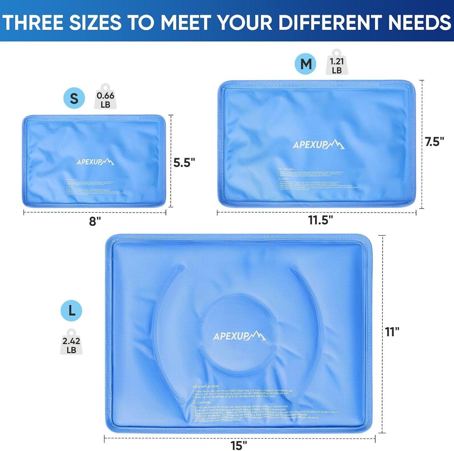 APEXUP Gel Ice Packs for Injuries Reusable, Flexible Double Sided Cold Packs for Injuries, Ice Pack for Knee, Shoulder, Back, Hip, Leg, Arm (Blue, 11.5"x7.5", 1PK)