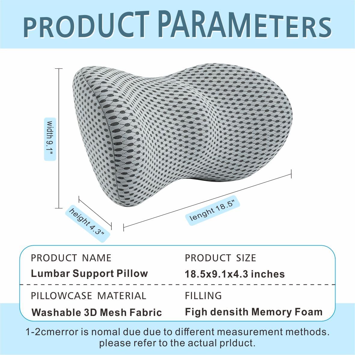 Lumbar Support Pillow for Office Chair, Ergonomic Memory Foam Back Cushion for Lower Back Support, Breathable Mesh Lumbar Cushion for Car Seat, Desk Chair & Long Sitting Relief