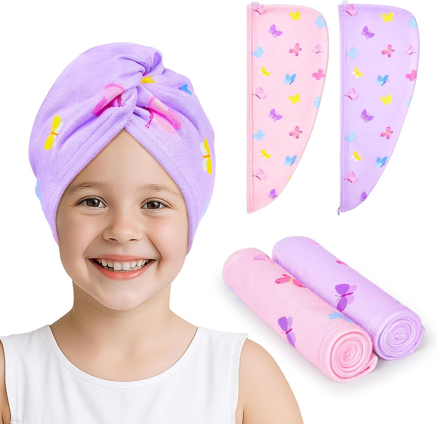 Unicorn Castle Microfiber Hair Towel for Kids 2Pack Hair Wrap Towels Absorbent Hair Drying Towel Wrap Hair Turbans for Curly Thick Hair, Pink White Strawberry
