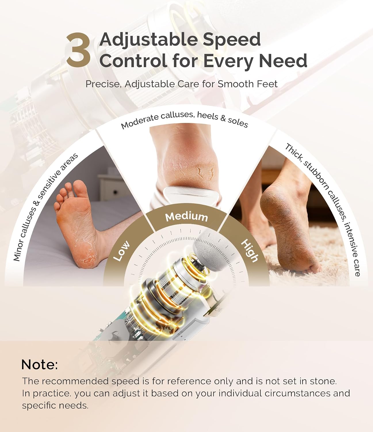 MelodySusie Electric Callus Remover for Feet, PC800G Waterproof Rechargeable Pedicure Tool with Light & 3 Different Grits Roller Heads & Adjustable Speeds, for Dead Skin & Cracked Heel (Pink Rose)