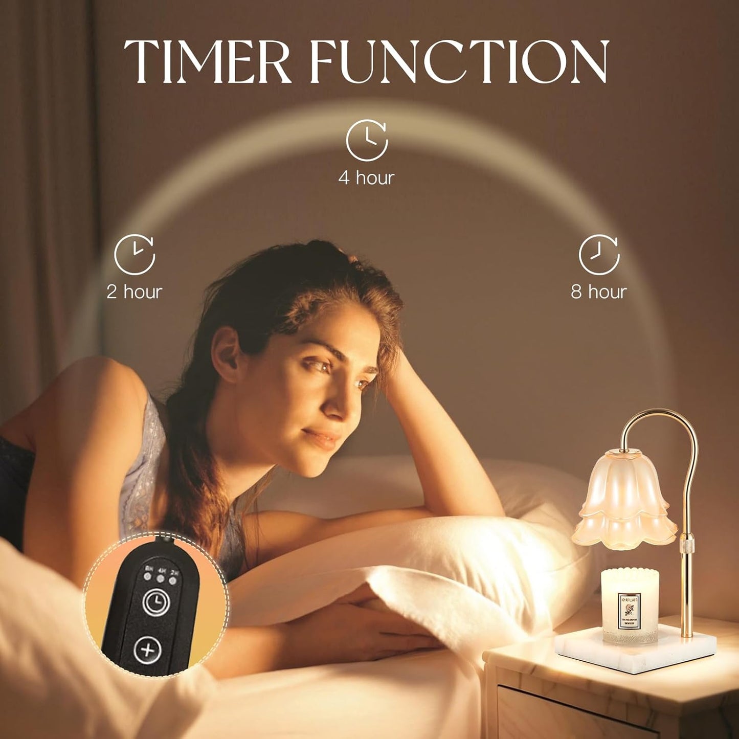 Candeldo Candle Warmer Lamp with Timer: Flower Gold Candle Lamps Height Adjustable Wax Melt House Warming Gifts New Home Decor Mothers Day Birthday Gift for Women Mom