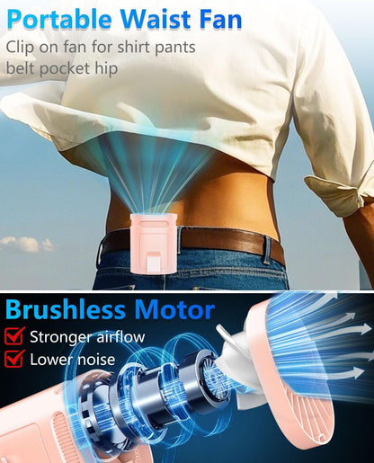 Portable Fan Clip on Pants-Personal Little Light Weight Waist Fan Coolclip Belt Hip Pocket Hard Hat,Wireless Wear Charging Battery Powered Quiet Undershirt Waist Band Coolclip Fans Adult Kid White
