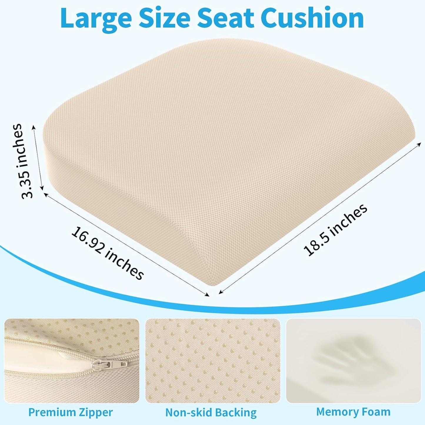 TranquilRelax Large Seat Cushion, Memory Foam Cushion for Long Sitting Hours on Office Chair, Car Seat, Non-Slip Chair Pad for Sciatica, Coccyx, Tailbone Pain Relief & Post-Surgery Recovery (Black)