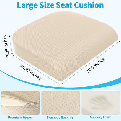 TranquilRelax Large Seat Cushion, Memory Foam Cushion for Long Sitting Hours on Office Chair, Car Seat, Non-Slip Chair Pad for Sciatica, Coccyx, Tailbone Pain Relief & Post-Surgery Recovery (Black)