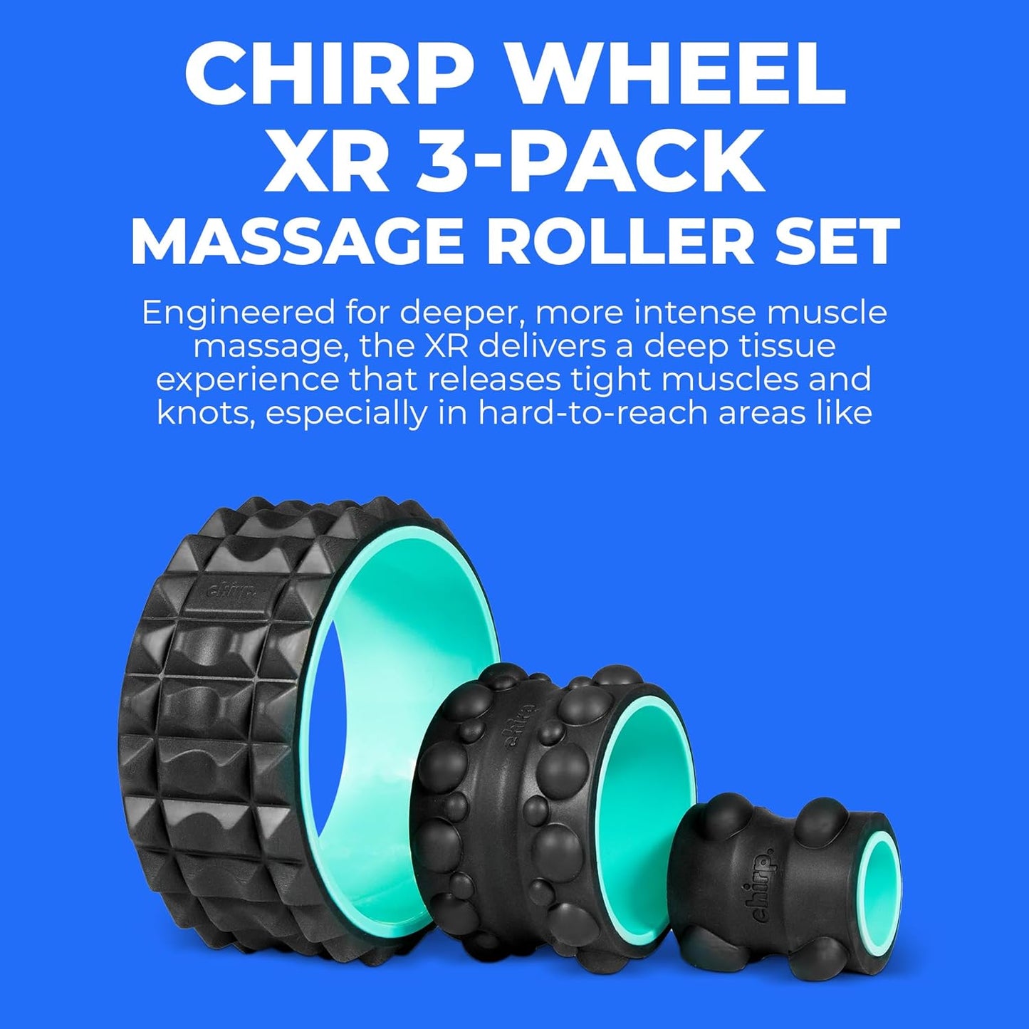 Chirp Wheel XR 3P Massage Roller Set - 10” Acupressure, 6” Knot-Kneading Thumb, 4” Neck & Headache Tension Relief, High Density Foam Massage Rollers for Back & Neck Pain, 500lbs Capacity, Black