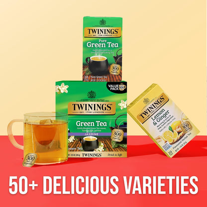 Twinings Green Tea with Jasmine Individually Wrapped Bags, 100 Count (Pack of 1), Fragrant Floral Scent, Caffeinated, Enjoy Hot or Iced, 100 Teabags
