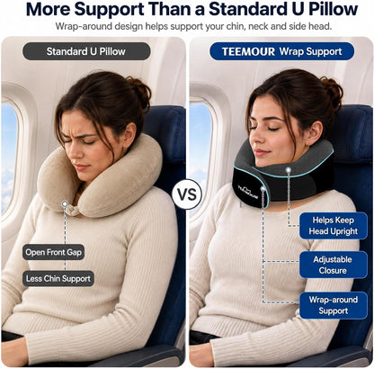 Travel Pillow Neck Pillow for Airplane Travel Essentials - Memory Foam Travel Neck Pillow, Stops Head Bobbing With Eye Mask & Earplugs, Portable Carry Bag for Long Flights| Airplane Accessories Black