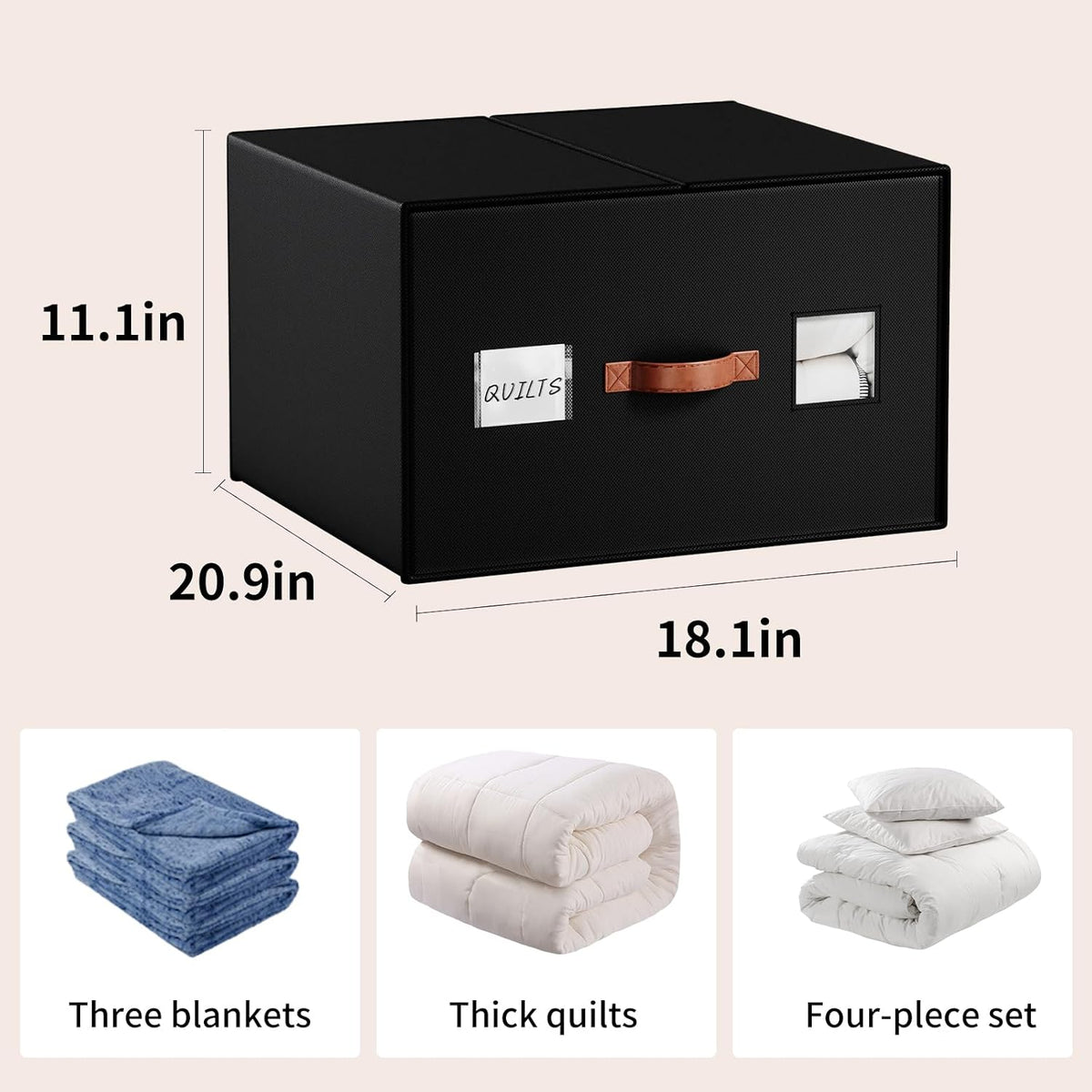 EE-RoomWorld Bed Sheet Storage Organizers，Premium Fabric Closet Organizer with Clear View Window, Space-Saving Foldable Design for Queen/King Size Bedsheets, Blankets & Duvet Covers