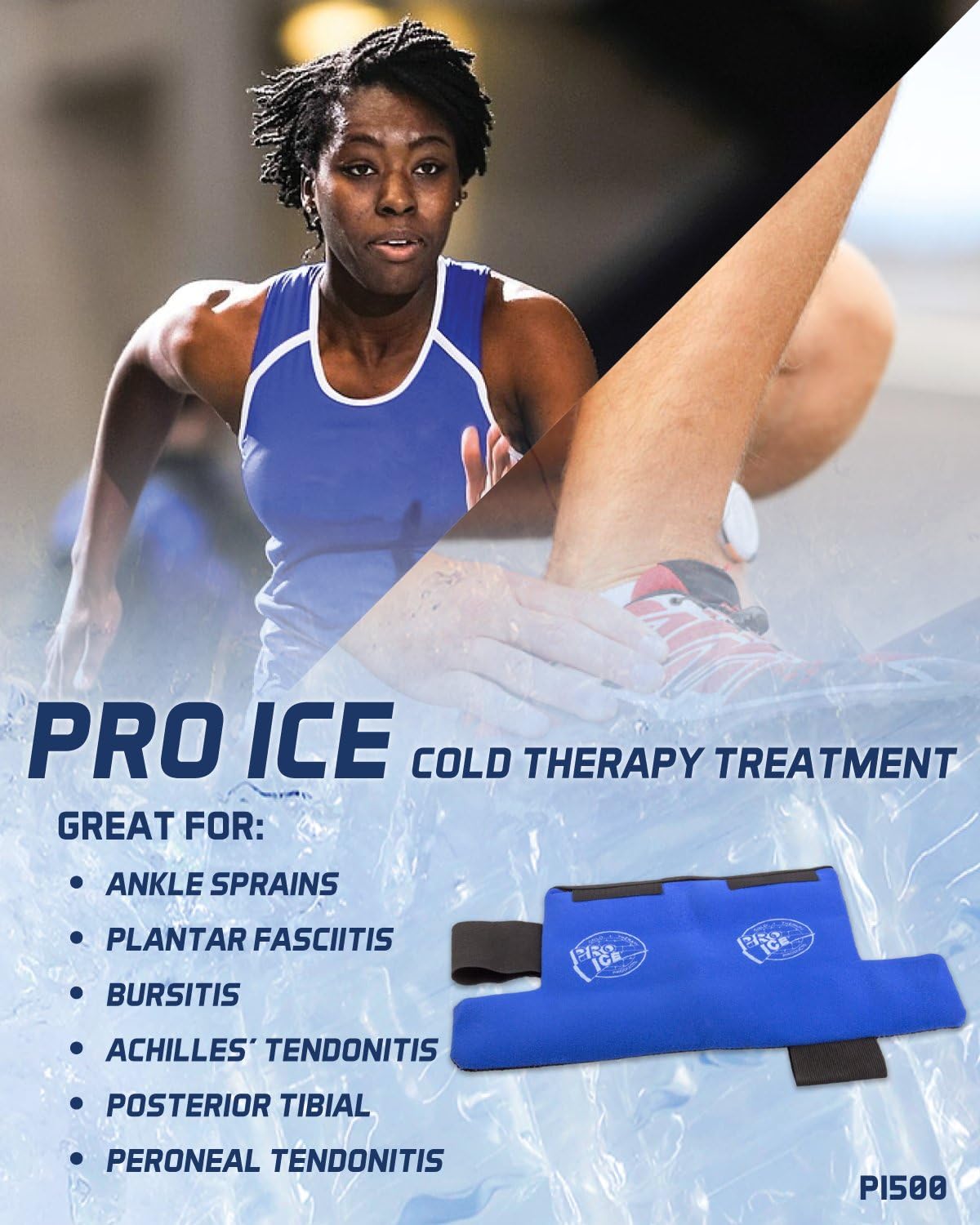 Pro Ice Ankle & Foot Ice Therapy Wrap - Ankle Ice Pack Wrap for Sprained Ankles, Plantar Fasciitis, Achilles Tendonitis, and Swelling Feet - Reusable Ice Packs for Injuries Included - PI 500