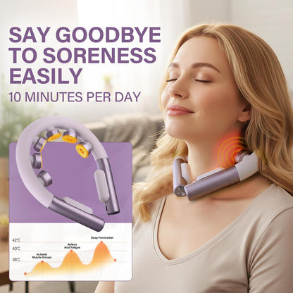 Neck Massager for Pain Relief Deep Tissue with Heat and 10 Massage Patterns & 16 Intensity Steps, Gift for Home or Travel, Purple