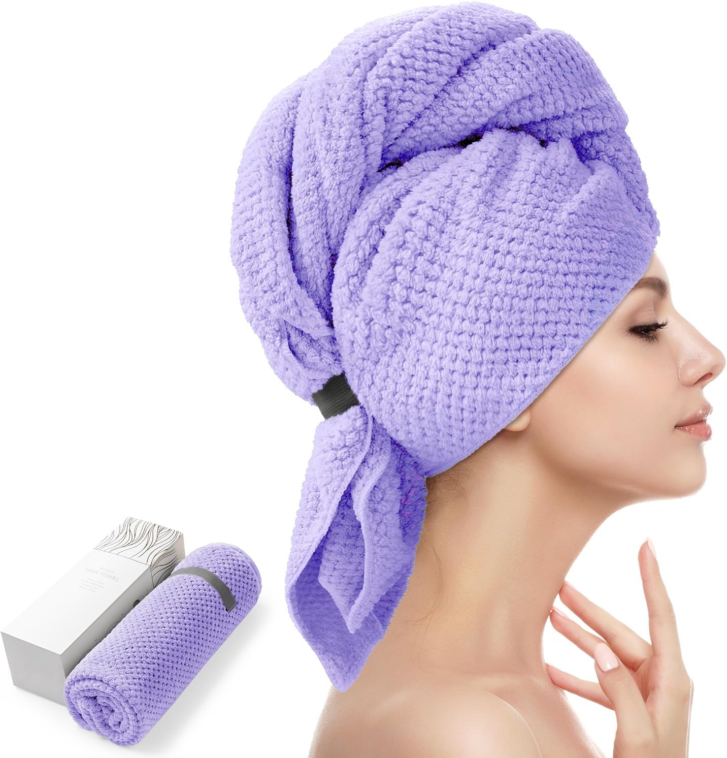 YFONG Large Hair Towel Wrap for Women, Super Absorbent Microfiber Hair Towel for Curly Hair, Fast Drying Hair Turbans with Elastic,Hair Drying Towel Wrap for Hair Care 26.3" X 40" (Blue)