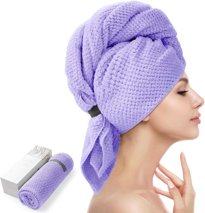 YFONG Large Hair Towel Wrap for Women, Super Absorbent Microfiber Hair Towel for Curly Hair, Fast Drying Hair Turbans with Elastic,Hair Drying Towel Wrap for Hair Care 26.3" X 40" (Blue)