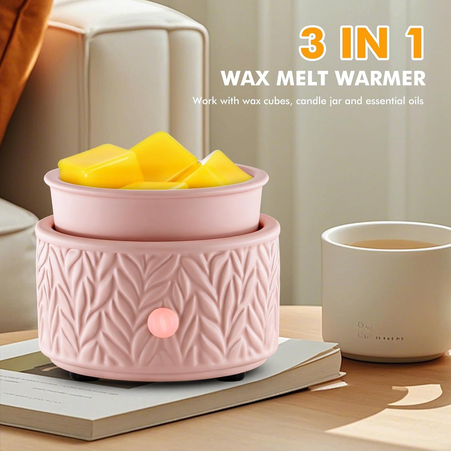 EQUSUPRO Wax Melt Warmer for Scented Wax Melts 3-in-1 Electric Ceramic Candle Wax Warmer Burner Fragrance Wax Melter for Home Office Bedroom Gift & Decor (Leaf)