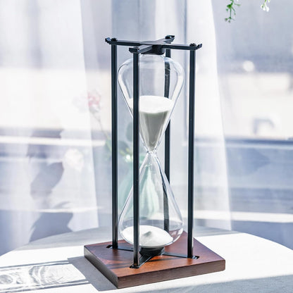 Large Black Iron Craft Hourglass Timer 60 Minutes,Modern Hour Glass Timers Gift for Men & Women, Sand Timer for Kitchen Home Office Desk Deco (Black)