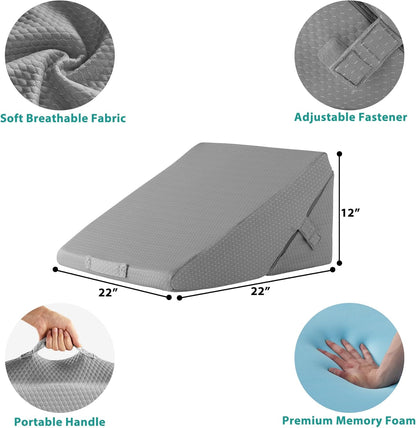 Bedluxe Wedge Pillow Headboard, 3PCS Orthopedic Bed Wedge Pillows Set for After Surgery, Adjustable Pillow Wedge for Acid Reflux&Back Pain Relief, Sleeping, Back Pillow for Bed Sitting Up, White/Grey