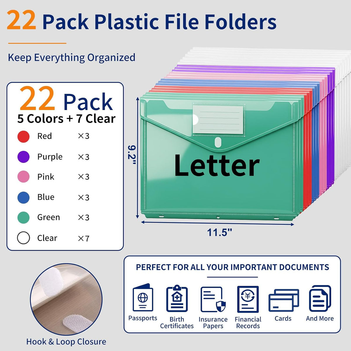 Fireproof Binder Organizer with 22 Pack Binder Pocket, Letter Size