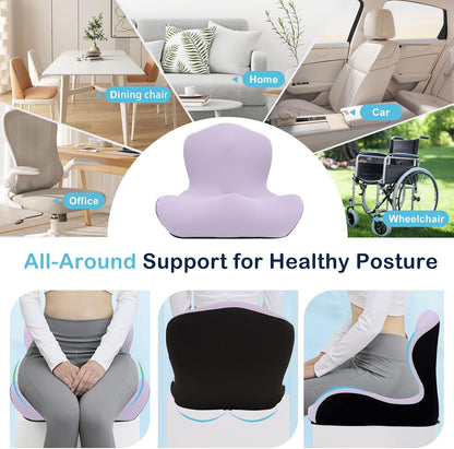 Seat Cushion for Office Chair and Car, L-Shaped Ergonomic Car Seat Cushions, Memory Foam Chair Cushion, Lumbar Support Pillow for Wheelchair, Car, Home, Office, Desk, Black
