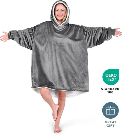 Bare Home Wearable Blanket Hoodie - Soft Plush Sherpa - Warm and Cozy - Oversized Wearable Blanket