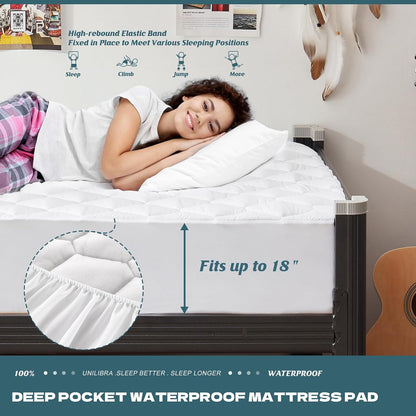 2 Pack Twin Waterproof Mattress Protector Deep Pocket Mattress Cover, Soft Breathable Mattress Pad, Fitted Noiseless Waterproof Bed Cover Stretch to 19"