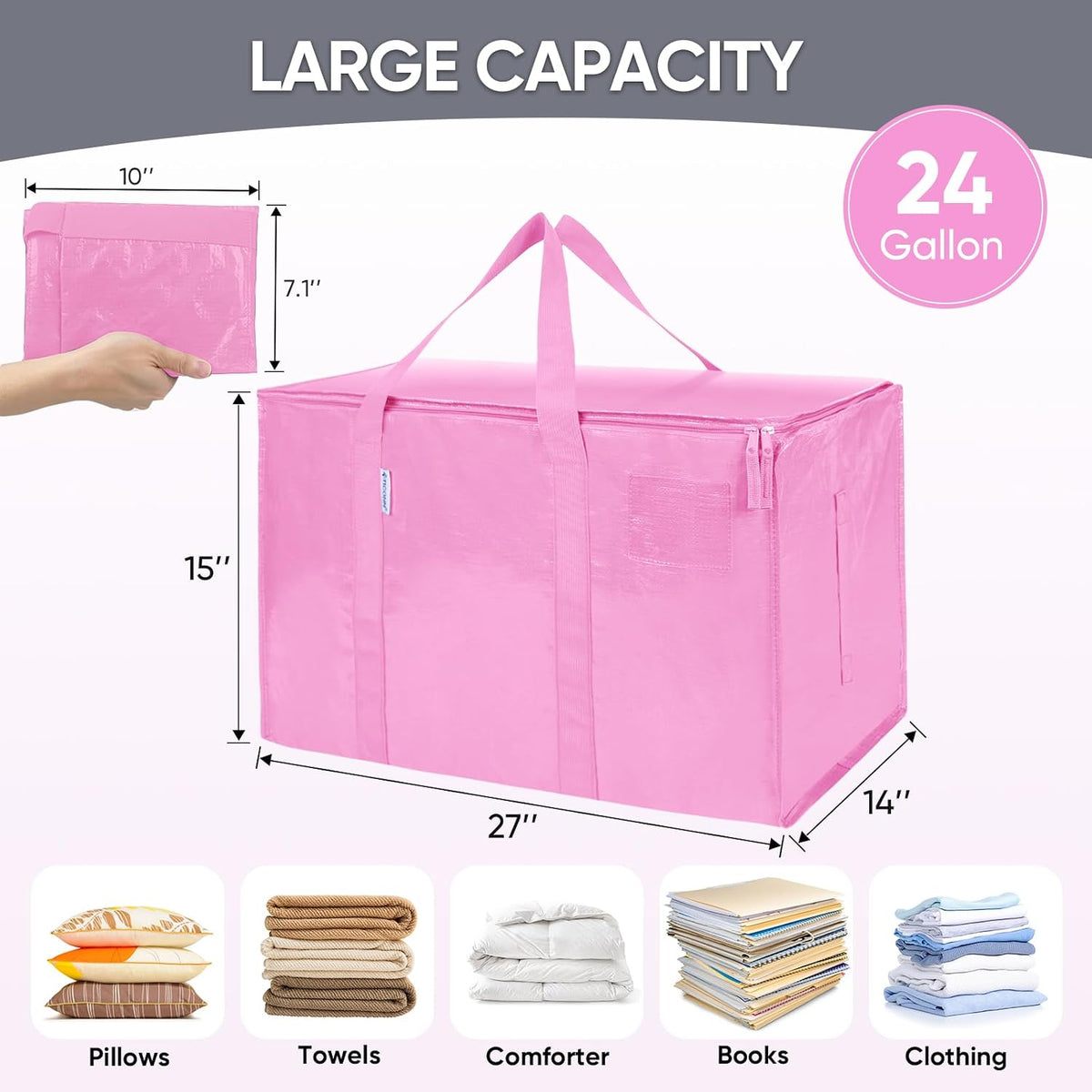 TICONN Extra Large Moving Bags Heavy Duty with Zippers & Carrying Handles, Durable Storage Bags Moving Boxes for Closet Organizers and Storage (Blue)