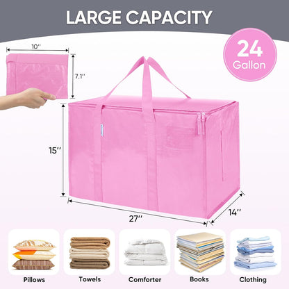 TICONN Extra Large Moving Bags Heavy Duty with Zippers & Carrying Handles, Durable Storage Bags Moving Boxes for Closet Organizers and Storage (Blue)