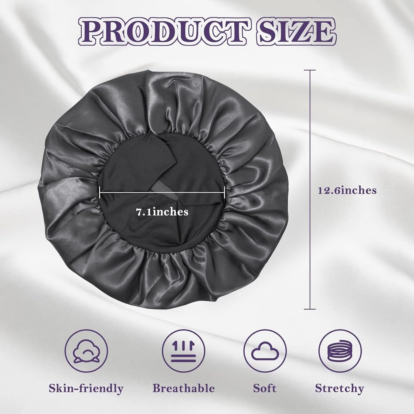 ZHENSILK 2Pcs Silk Bonnet for Sleeping, Satin Hair Bonnets, Soft Elastic Band Silk Sleep Cap, Hair Wrap for Women (Black Gold)