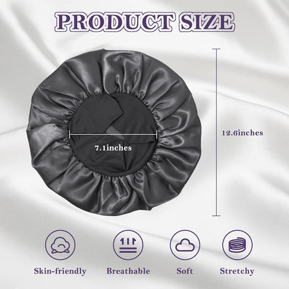 ZHENSILK 2Pcs Silk Bonnet for Sleeping, Satin Hair Bonnets, Soft Elastic Band Silk Sleep Cap, Hair Wrap for Women (Black Gold)