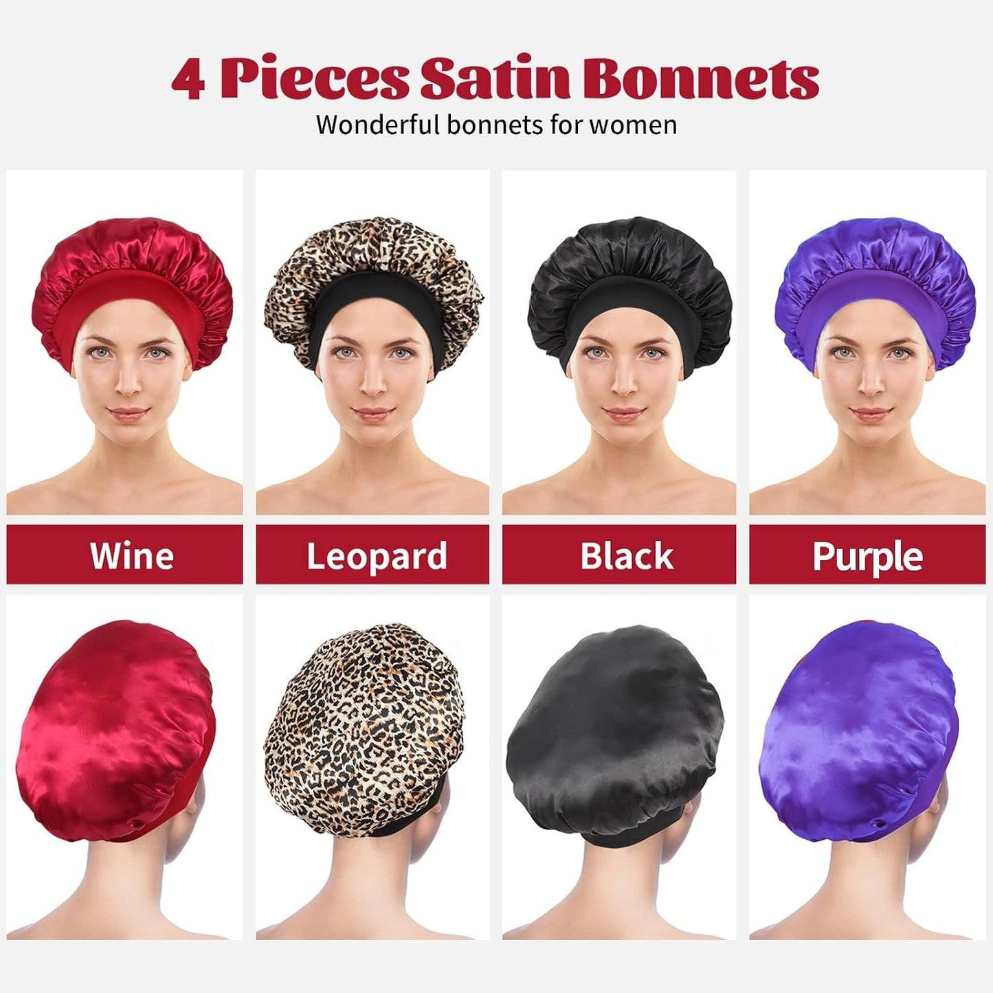 ZHENSILK 2Pcs Silk Bonnet for Sleeping, Satin Hair Bonnets, Soft Elastic Band Silk Sleep Cap, Hair Wrap for Women (Black Gold)