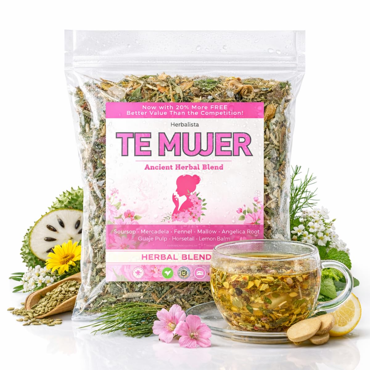 Herbalista Té de Mujer (Women’s Herbal Tea) – Traditional Loose Leaf Botanical Blend – 5 oz (141 g) – Caffeine-Free Herbal Infusion with Soursop, Calendula, Fennel & Lemon Balm – Vegan, Non-GMO