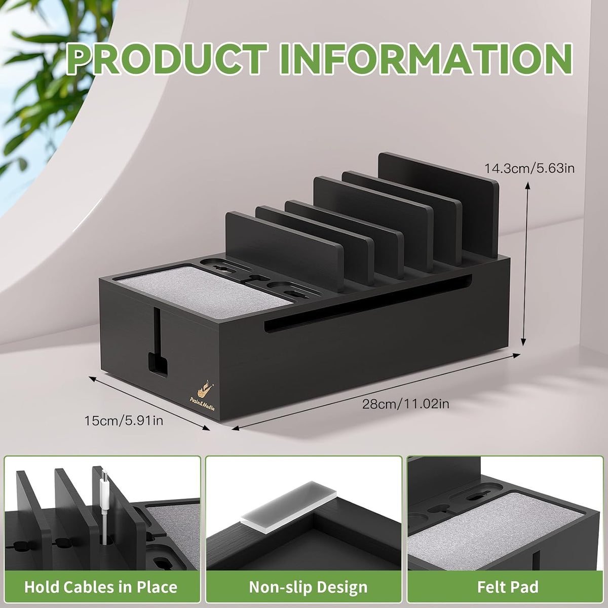 Pezin & Hulin Cell Phone Charging Station for Multi Devices-Natural Bamboo