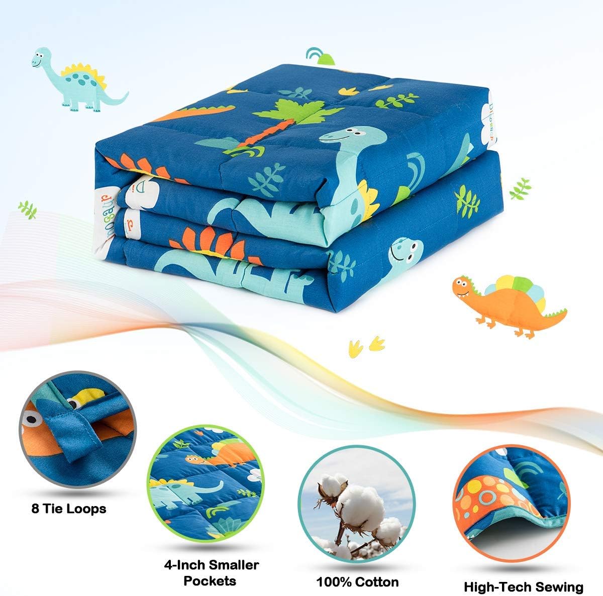 Sivio Weighted Lap Pad 2lbs, Cotton Weighted Blanket Sensory Weighted Lap Blanket Indoor Outdoor, 19 x 21 Inch, Blue Dinosaur