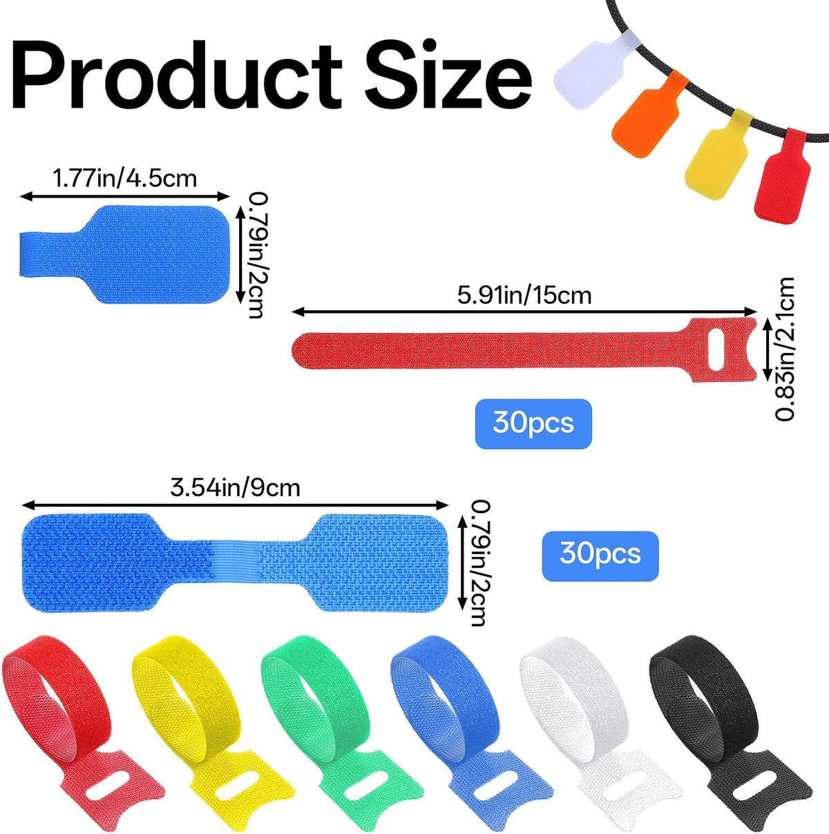 60 Pcs Cable Labels & Cord Organizer Kit - 30 Cord or Wire Labels & 30 Hook and Loop Fastening Ties for Home Office Electronics Cord Management