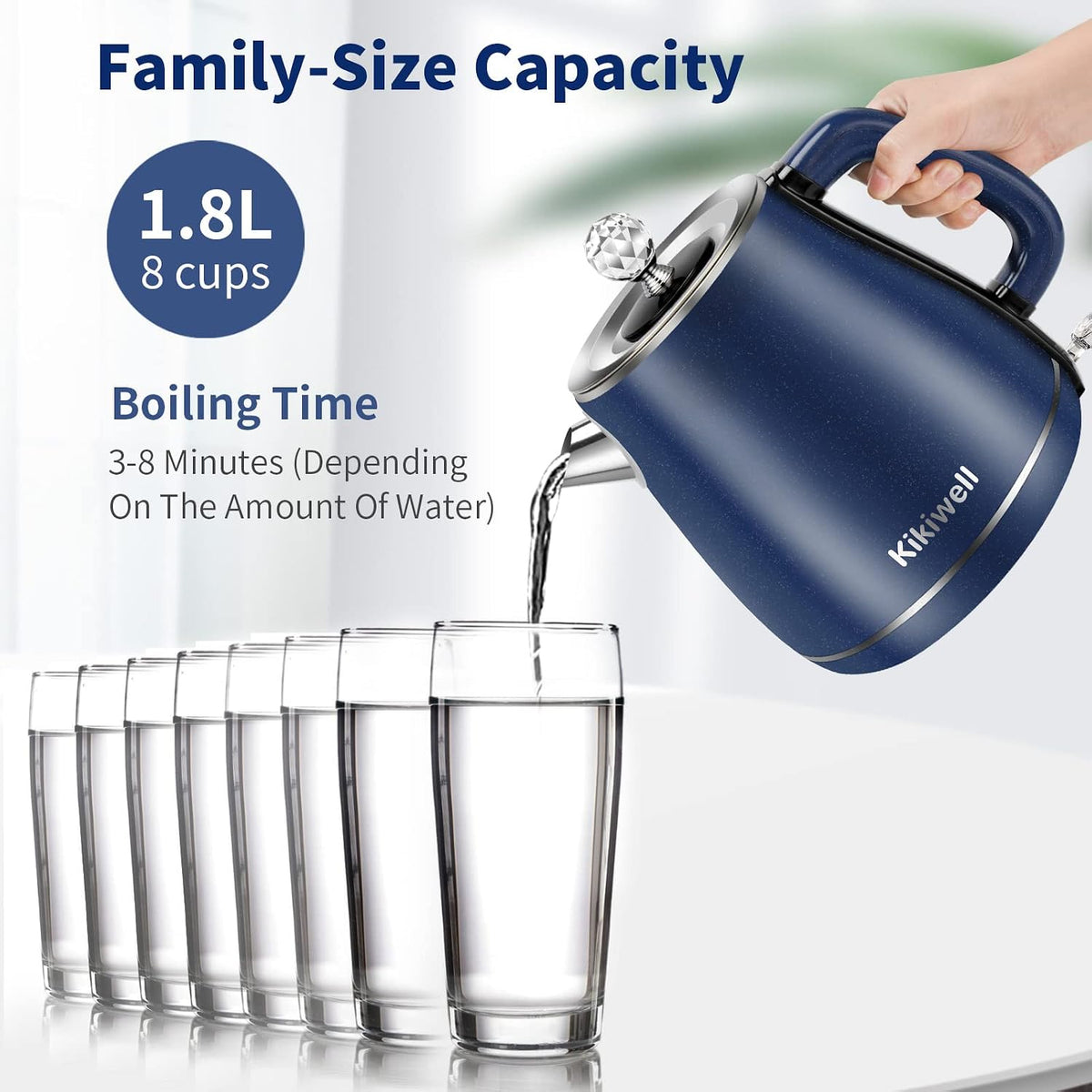 1.8L Blue Electric Kettles Stainless Steel, Double Wall