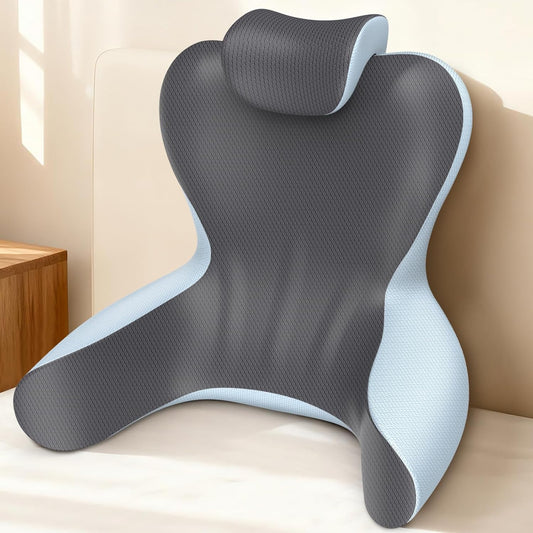 22" XL Reading Pillow Sitting in Bed,Back Support & Armrests(Grey & Blue)