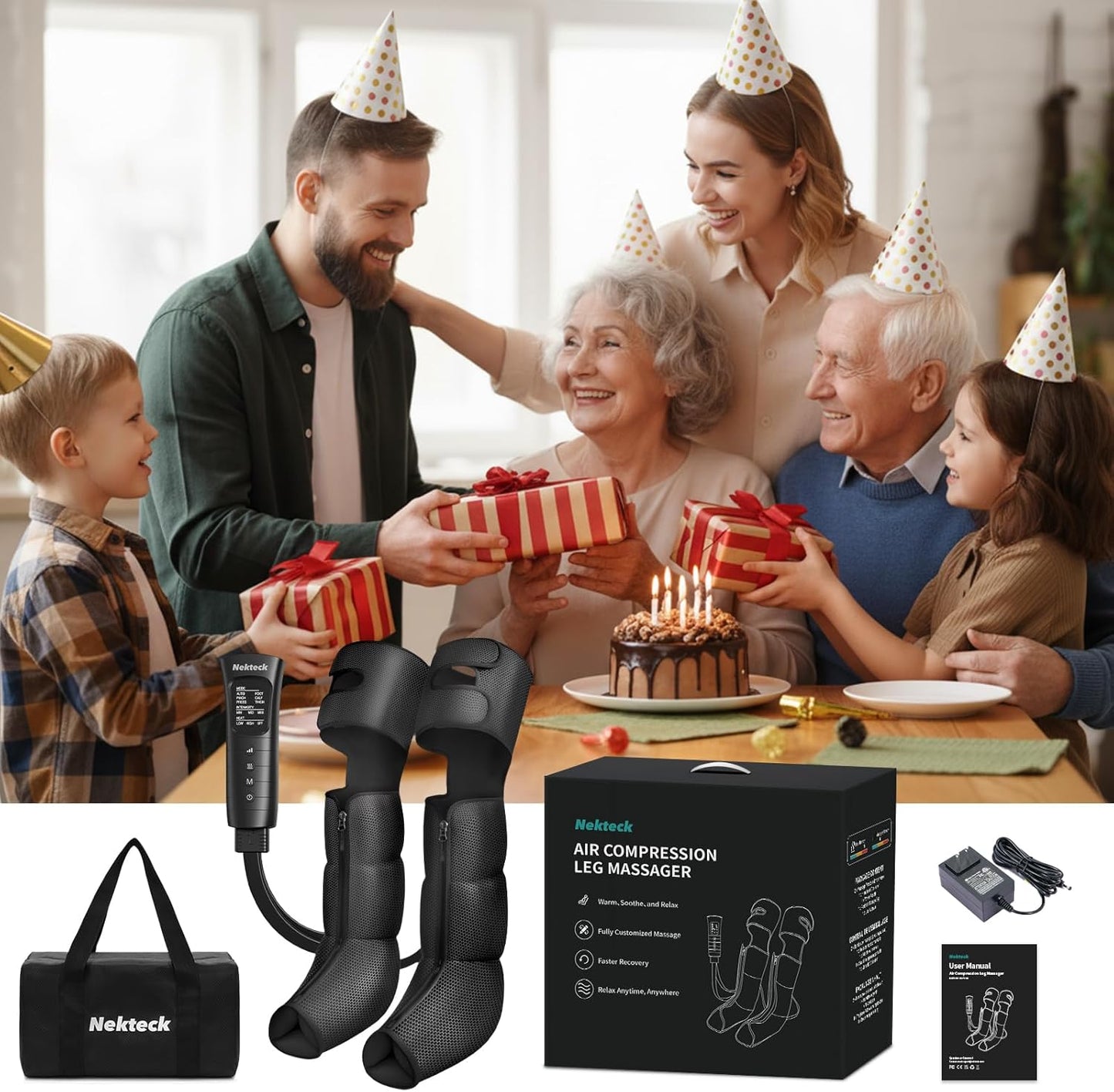 Nekteck Leg Massager for Circulation and Pain Relief, 6 Modes & 6 Intensities Air Compression Boots Helpful for Leg Swelling, Edema RLS, FSA Eligible Gifts for Mom Men Women Dad Birthday