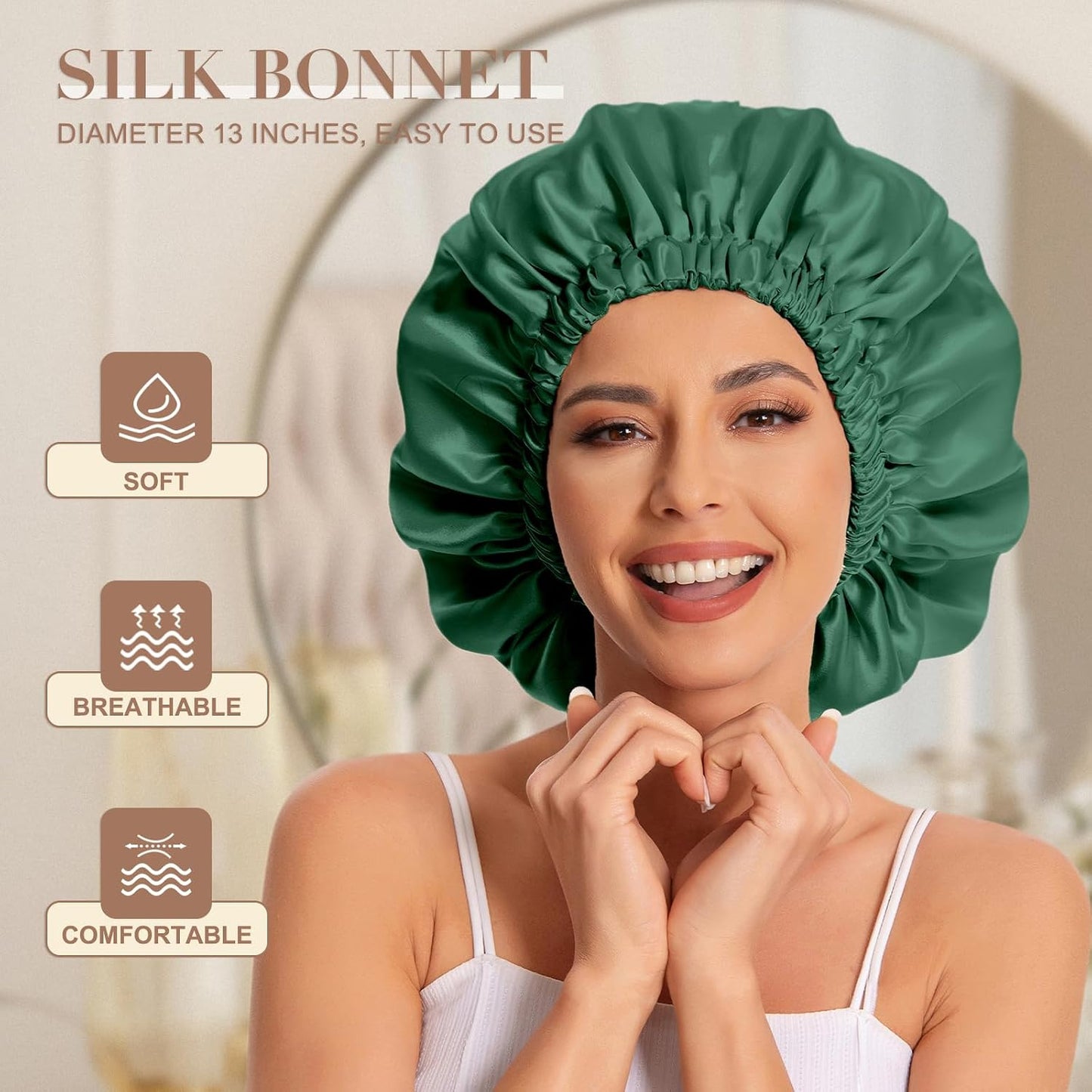 Satin Bonnet Silk Bonnet Hair Bonnet for Sleeping-Slouchy Beanie Hat Satin Sleep Cap for Women's Natural & Curly Hair(Blue Zircon)