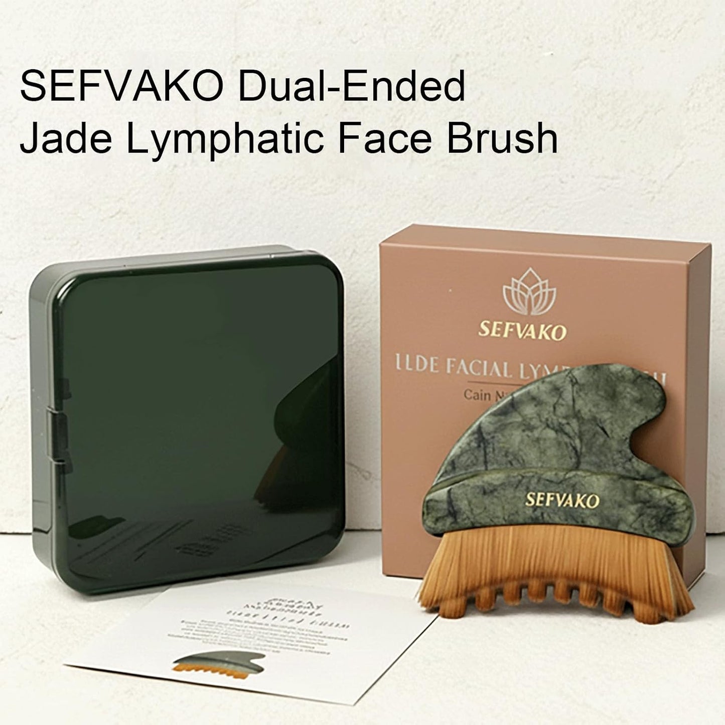 Lymphatic Contour Face Brush, Dual-Ended Dry Brush + Cool-Touch Jade Gua Sha Edge, 0.075mm Ultra-Soft Bristles Gua Sha Facial Tools, for Lymphatic Drainage, Less Puffy Look, Sculpt & Relax