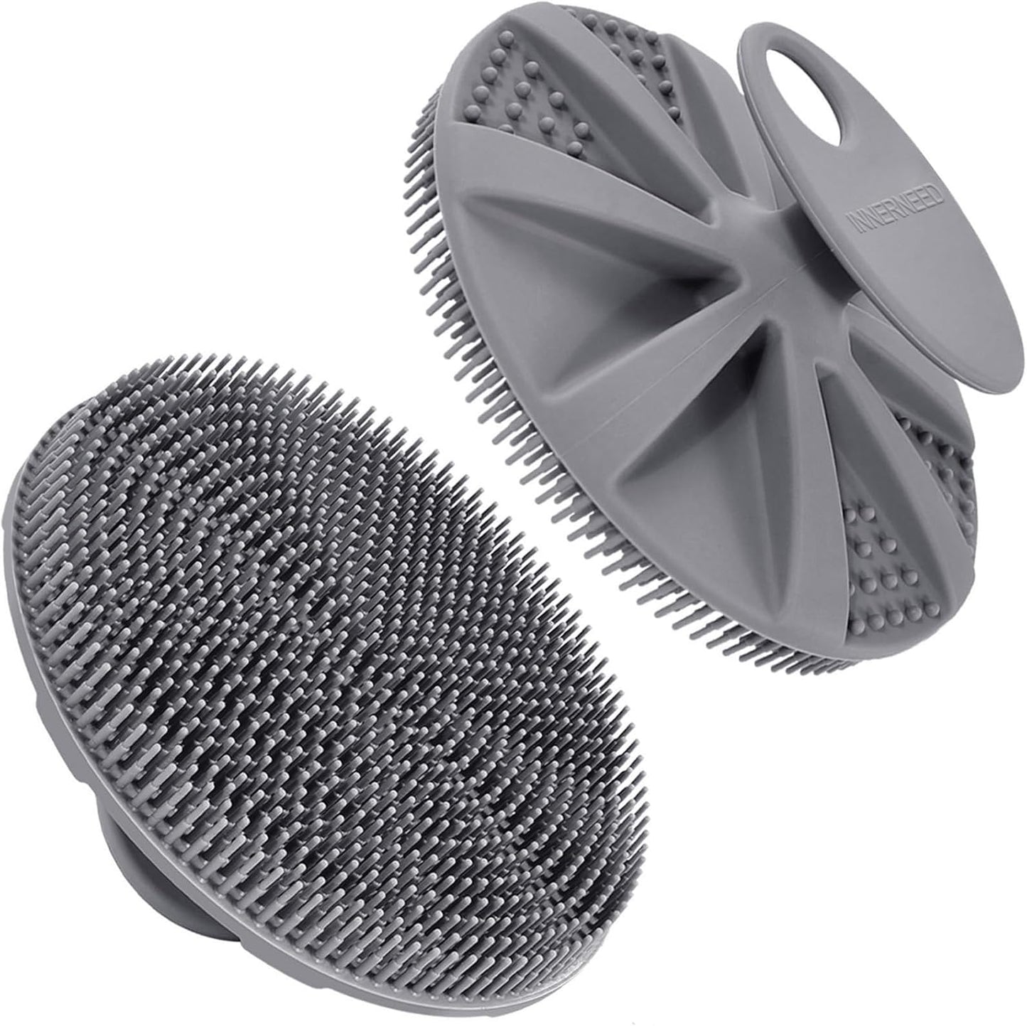 INNERNEED Food-Grade Soft Silicone Body Scrubber Shower Brush Handheld Cleansing Skin Brush, Gentle Exfoliating and Lather Well (Dark Green)