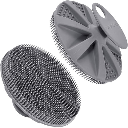 INNERNEED Food-Grade Soft Silicone Body Scrubber Shower Brush Handheld Cleansing Skin Brush, Gentle Exfoliating and Lather Well (Dark Green)